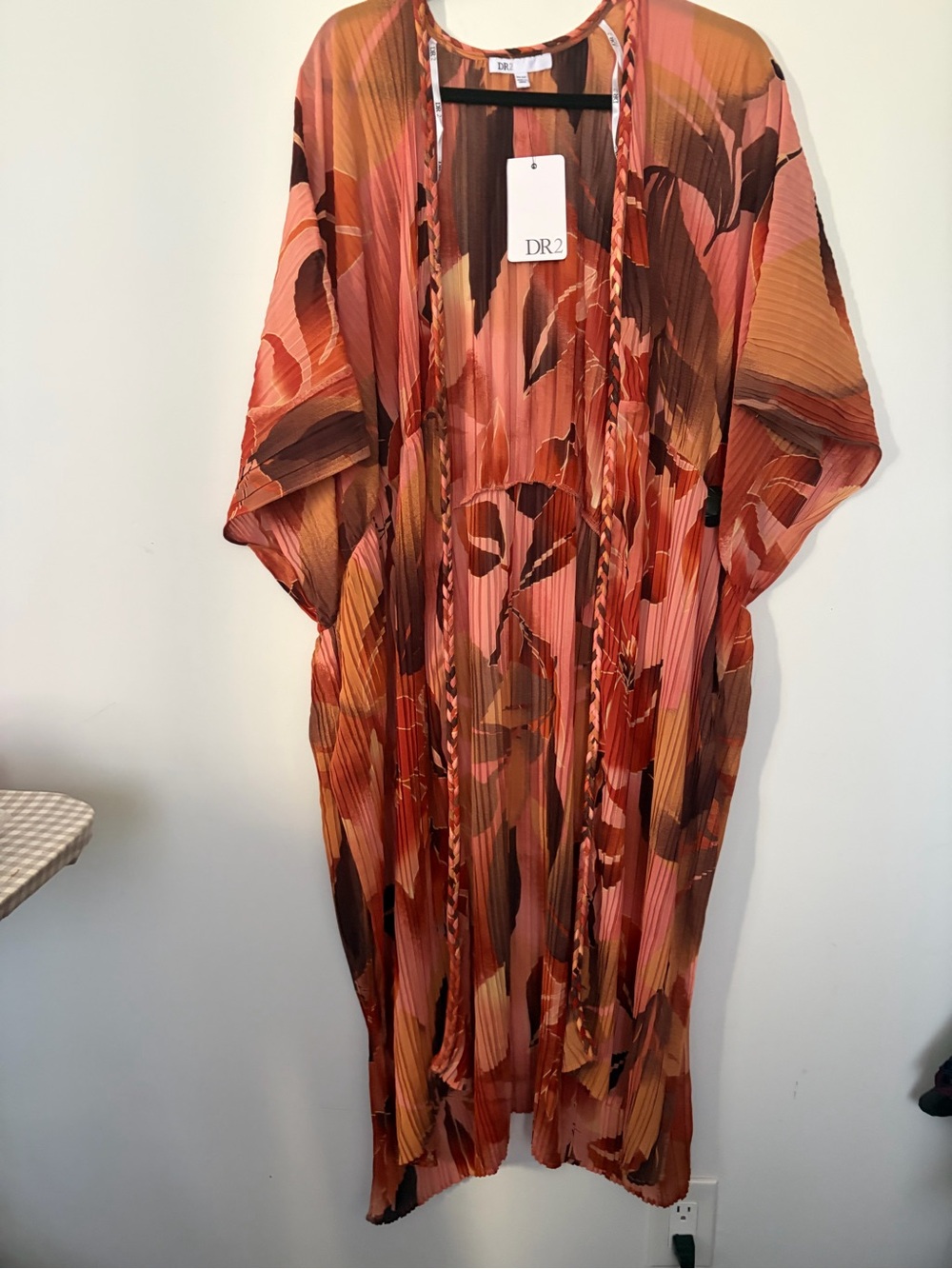 DR2 Pleated Floral Print Kimono - Rust & Pink Tones